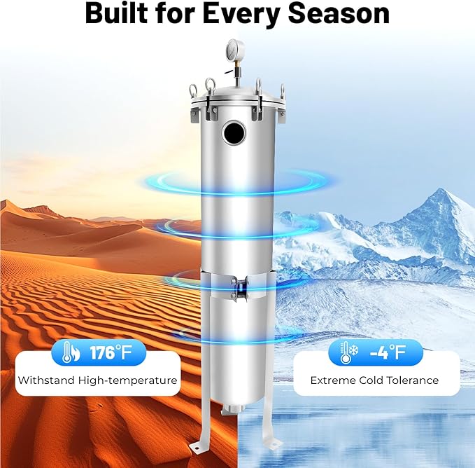 2" NPT Fluid Filter, 304 Stainless Steel - 2 Bag Filter Housing, 150PSL High Pressure Filtration System, 40t/h High Pressure Filter Available for Whole House