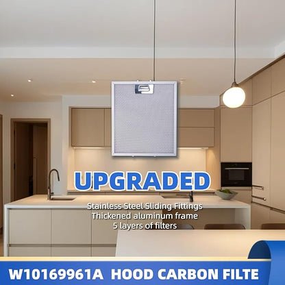 5Layer Aluminium W10169961 Upgraded Range Hood Filter for Samsung Kitchen Aid GE Ikea Thermador etc vent hood Fit for W10833076 W10875058 W10870878 W11245983 10.5x12x0.35in 2 Pack