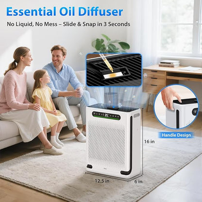 Air Purifiers for Home Large Room Up to 2600 Ft², HEPA Air Purifier with Washable Filter & Air Quality Display, Powerful Turbo Mode Air Cleaner for Pet Hair Odors Smoke Dust, HAP605