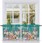 Spring Flowers Tier Curtains, Farmhouse Watercolor Teal Wood Grain Light Filtering Kitchen Curtains, 2Pcs Rod Pocket Half Window Treatments Panels for Sink Cafe Cabinet Camper 27.5x24 Inches