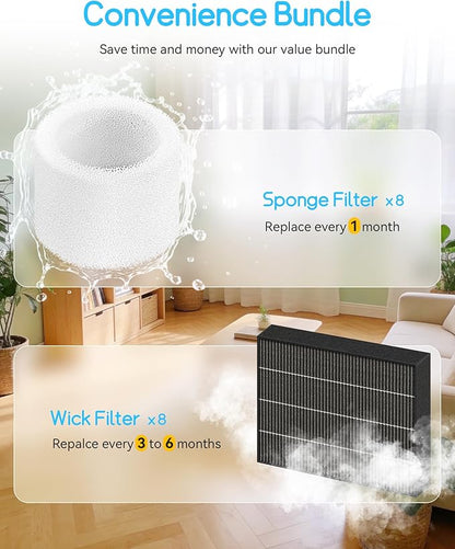 6000S Replacement Filter Kit Compatible with LEVOIT Superior 6000S Smart Evaporative Humidifier (8 Pack Gray Wick Filters and 8 Pack Sponge Filters)