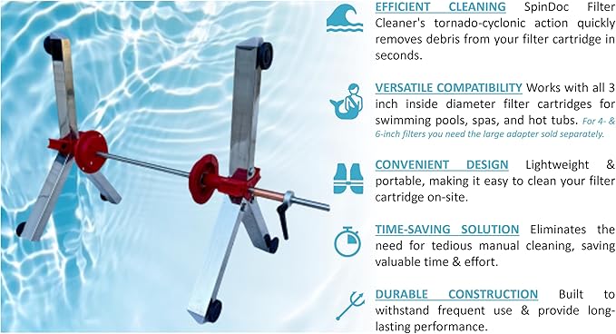 Filter Cleaning Stand Cleaner for 3, 4 or 6 Inch Swimming Pool cartridges, Tornado Spinner Action Maintenance Pump Equipment Above in ground Solar Cover Salt Systems or Chlorine