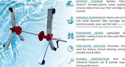 Filter Cleaning Stand Cleaner for 3, 4 or 6 Inch Swimming Pool cartridges, Tornado Spinner Action Maintenance Pump Equipment Above in ground Solar Cover Salt Systems or Chlorine