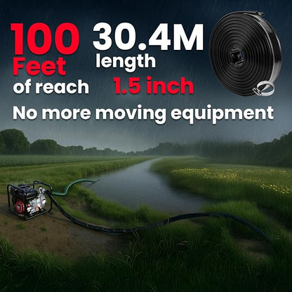 XtremepowerUS Backwash Hose Extra Heavy-Duty Pool Drain Hose 1.5" x 100 ft – 47 MIL Thickness Drain Hose with Clamp for Filter Pump or Sump Discharge