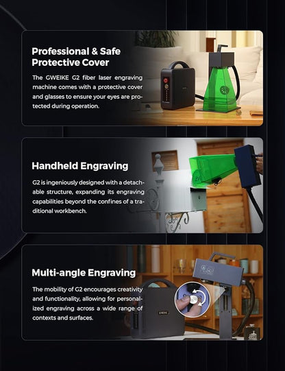 GWEIKE G2 Pro 30W Fiber Laser Engraver with 3D & Deep Engraving, 15000mm/s Fast Laser Engraver Machine, 110x110mm Working Area, Portable Laser Marking Machine for Metal, Jewelry, Leather, Dog Tags
