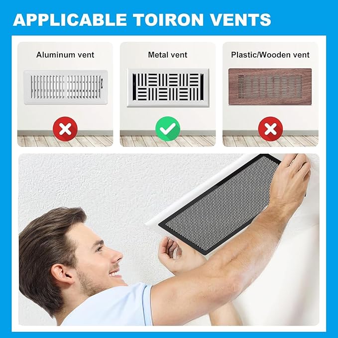 4-Pack 5"x13" Powerful Magnetic Vent Covers - Super Strong Neodymium Magnets, No Slip & No Drill Needed - Secure Fit for Floor/Wall/Ceiling Registers - Durable Air Vent Screen (Black, 5x13)
