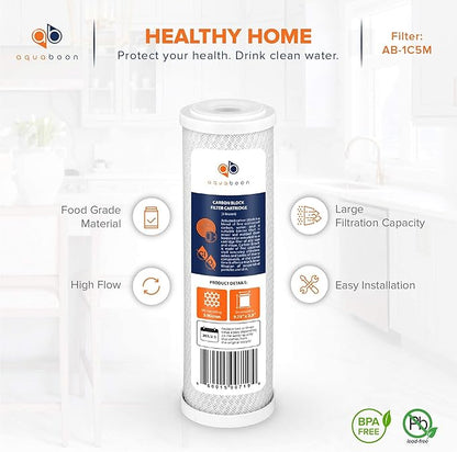 Aquaboon 5 Micron 10 x 2.5 Carbon Block Water Filter Cartridge CTO Whole House Water Filter Replacement Compatible with WHKF-WHWC, FXWTC, 12-PACK