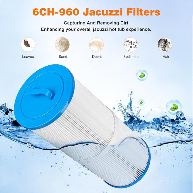 6CH-960 Spa Filter Replacement Jacuzzi Filter J-300, J400, 14081, 6000-383A, FC-2800, 6540-476, 6540-383, PJW60TL-F2S, 14081, 6000-383A Hot Tub Filter with Closed Handle (Not be Removed) 2 Pack