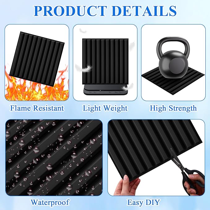 Nuanchu 90 Pcs 3D Slat Wall Panels, 12"x12" PVC Fluted Wall Paneling for Interior Decor, Paintable Waterproof Textured Tiles for Living Room TV Background Gaming Room, 32 Sq. ft Coverage (Black)