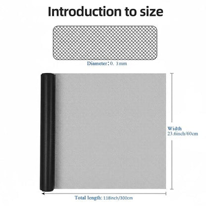 20 Mesh 304 Stainless Steel Mesh Screen, 24''×118''（60cm×300cm） Wire Screen Mesh, Rust Free Woven Wire Mesh, Metal Mesh Screen for Air Vents, Window Screen, Filters, Cage,Garden Covers (Black)