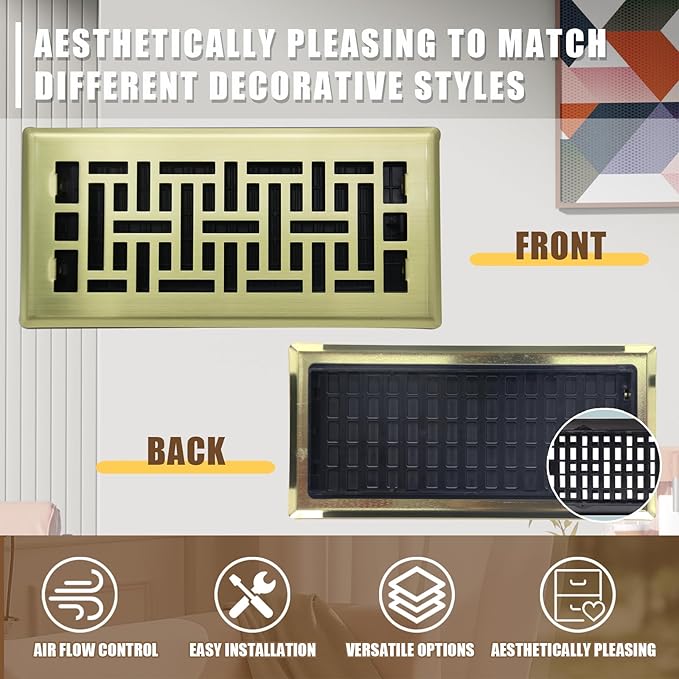 Air Floor Vent Adjustable Register 4x12 Inch Floor Register Vents for Home Floor Register Vents Brushed Gold Color