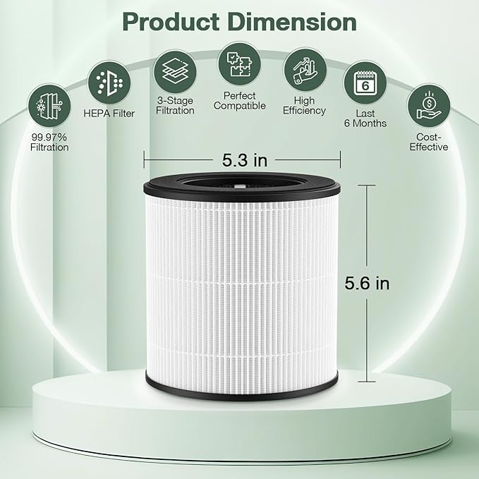 isinlive M05 B-D02L Replacement Filter, 2 Pack, White, Compatible with MOOKA M05/ MOOKA B-D02L/ KOIOS B-D02L/ VEWIOR B-D02U Air Purifiers, HEPA & Activated Carbon Filtration