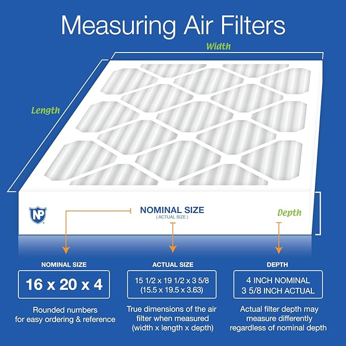 Nordic Pure 16x20x4 (Actual Size: 15 1/2 x 19 1/2 x 3 5/8) Pleated MERV 14 Air Filter 1 Pack