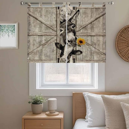 Funny Farm Animals Bedroom Curtains 63 Inch Length, Window Curtains Tab Top, Vintage Barn Brown Sunflowers Light Filtering Window Treatments Drapes 42"x63" 2 Panel
