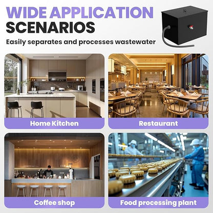 Grease Trap 40 LBS Commercial Carbon Steel Interceptor, 15 GPM Flow Rate Under Sink Design, Dual Filter Tube for Restaurant Home Kitchen Food Processing Plant Wastewater Separation