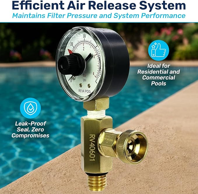 RV40601 Brass Replacement Air Relief Valve Adapter | Compatible with DEX2400S, Dial Pressure Gauge ECX270861 | Include O-Ring for Seamless Installation | Essential Pool Maintenance Accessory