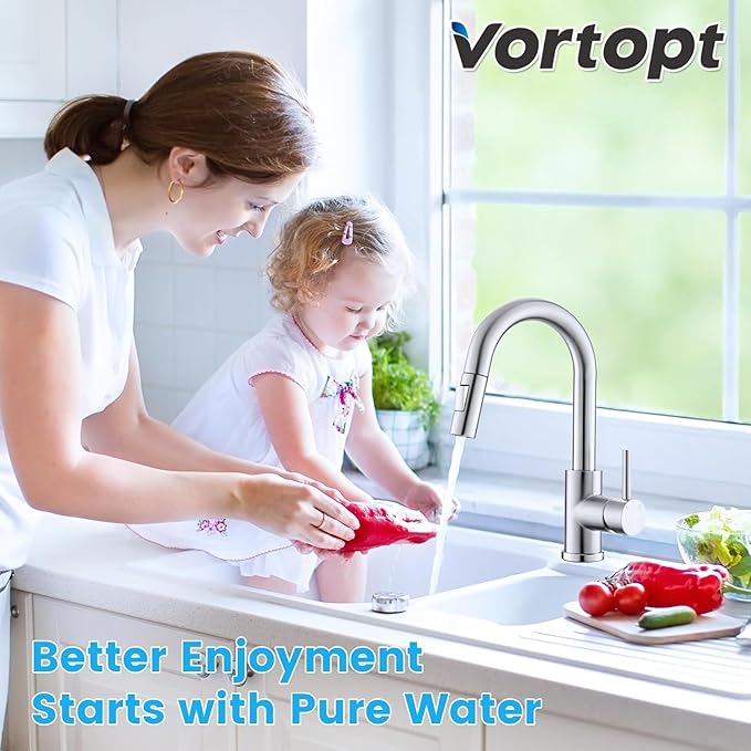 Vortopt Countertop Water Filter F8-Faucet Filtration System for Kitchen Sink,Reduces 99% Chlorine,Heavy Metals,Bad Odors,Includes 1 Filter.