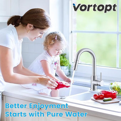 Vortopt Countertop Water Filter F8-Faucet Filtration System for Kitchen Sink,Reduces 99% Chlorine,Heavy Metals,Bad Odors,Includes 1 Filter.