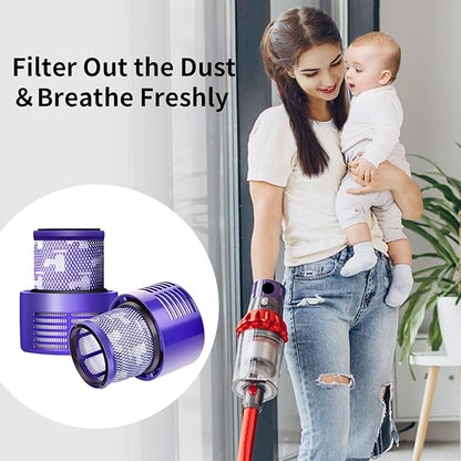 V10 Filter Replacement for Dyson V10 Cyclone Series, V10 Absolute, V10 Animal, V10 Total Clean, Replace Part No. 969082-01,2 Pack Filters and 1 Clean Brush