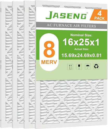 Furnace Filters 16x25x1 MERV 8, MPR 600, 4 Pack Air Filter for HVAC/AC Furnace - Actual Size: 15.75"x24.75"x0.75"