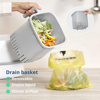 BLUE GINKGO Kitchen Compost Bin [5L / 1.32 GAL] – Filter-Free, Odor-Tight Countertop Food Waste Pail with Handles (Made in Korea, Pink)