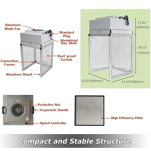 INTSUPERMAI Vertical Laminar Flow Hood Air Flow Clean Bench Workstation with HEPA Filter Lab Fume Hood Air Volume 294-411 cfm Dust Free Room Workshop for Phone LCD Repair Workshop Laboratory 110V