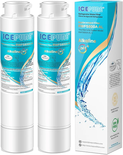 ICEPURE Alkaline RWF5800A-AL Refrigerator Water Filter Replacement for Frigidaire EPTWFU01, EWF02, Pure Source Ultra II, PureSource Ultra 2, GP006, BO022, MR022, SCWFTCTO, 4562222, Enhances PH, 2Pack