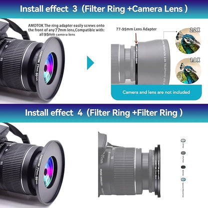 77mm Lens to 95mm Camera Lens Adapter,77mm-95mm Filter Step up Rings,Compatible All 95mm Filter Accessory.Made from CNC Machined