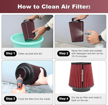 KYOSTAR Universal 3/3.5/4" (75/89/100mm) High-Flow Air Filter, Reusable Cone Cold Air Intake, High Performance, Clamp-On Car High Flow Dry Air Kit, Flange Diameter: 3/3.5/4 Inch, Height: 6.2 Inch, Red