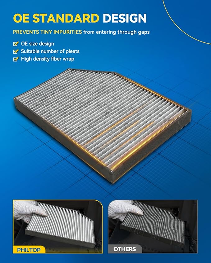 PHILTOP Cabin Air Filter w/Activated Carbon, Compatible with CF12553 BMW X3 2018-2024, 330i xDrive 2019-2024, X4 2019-2024, Z4 2019-2024, Toyota GR Supra 2020-2024, Filter Up Dust Pollen Odor