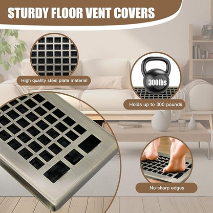 Floor Air Vent 4X10 Inch Heavy Duty Walkable Steel Floor Register Bronze Color Floor Vent Grilles Ease Adjust Decorative Floor Vent