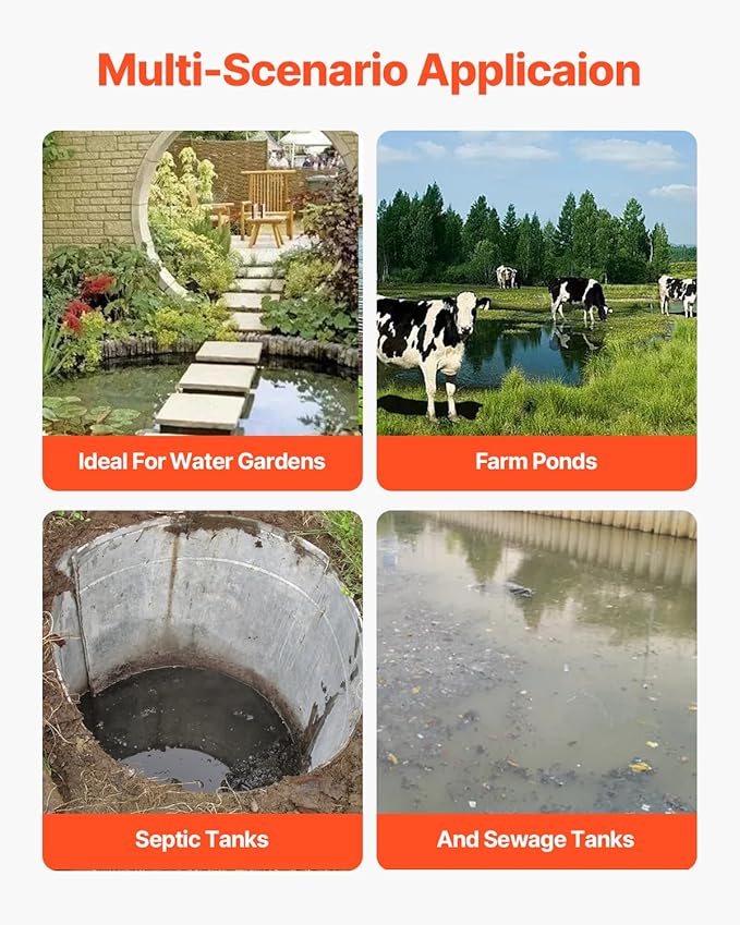 VEVOR Linear Air Pump, 109L/Min Air Flow Septic Aerator Pump, Oil-Free & Quiet Aeration System, for 1/2 Acre 10 FT Deep Ponds, Water Gardens, Waste Treatments, Aquarium, Seafood Restaurants, Fish Farm