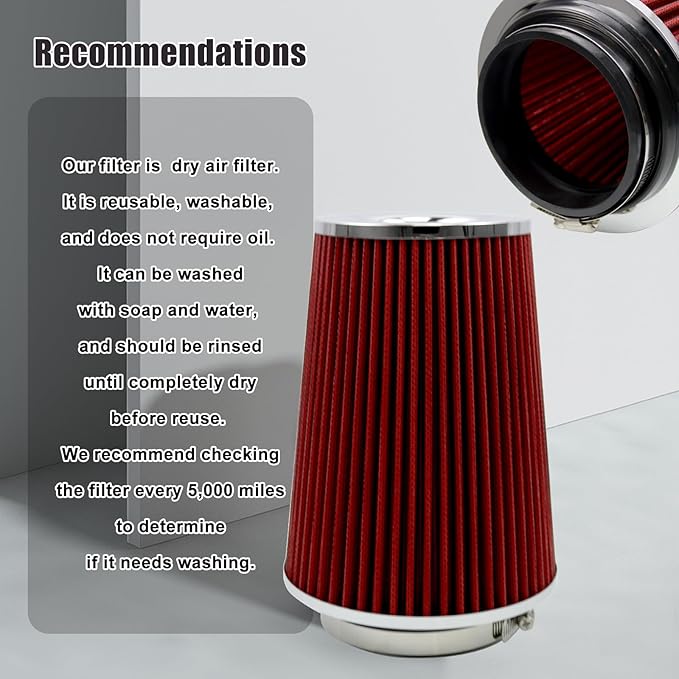 RYANSTAR RACING 102mm 4" High Flow Round Tapered Cone Cool Air Filter Cleaner with Top Filter Design Short 231mm tall