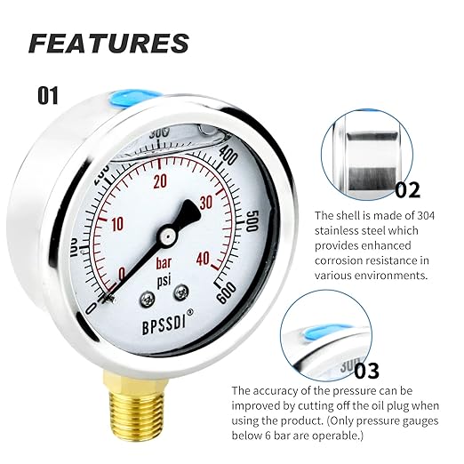 0-200 Psi Glycerin Liquid Filled Low Pressure Gauge, 2.5" Dial Size, 1/4" NPT Lower Mount, 304 Stainless Steel Case, for Water Pipe, HVAC, Water Oil Air Pressure Test