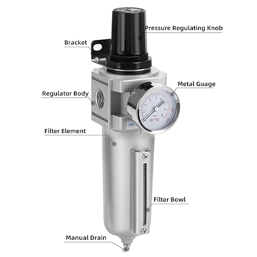 NANPU Industrial Grade Heavy Duty Particulate Filter & Air Regulator, Metal Bowl, Suitable for Paint Spray (1/2" NPT, Auto Drain)