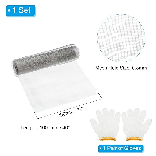 PATIKIL 40" L x 10" W Woven Wire Mesh, 24 Mesh 304 Stainless Steel Air Vent Filter Screen with Gloves for Window Security Vent Cover Filtration Animals Fence