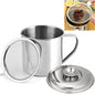 Bacon Grease Container with Strainer, Stainless Steel Oil Storage Can Container with Fine Mesh Strainer Fat Container Pot with Filter Screen, 1.25 QT / 5 Cups Grease Keeper Cooking Oil Keeper
