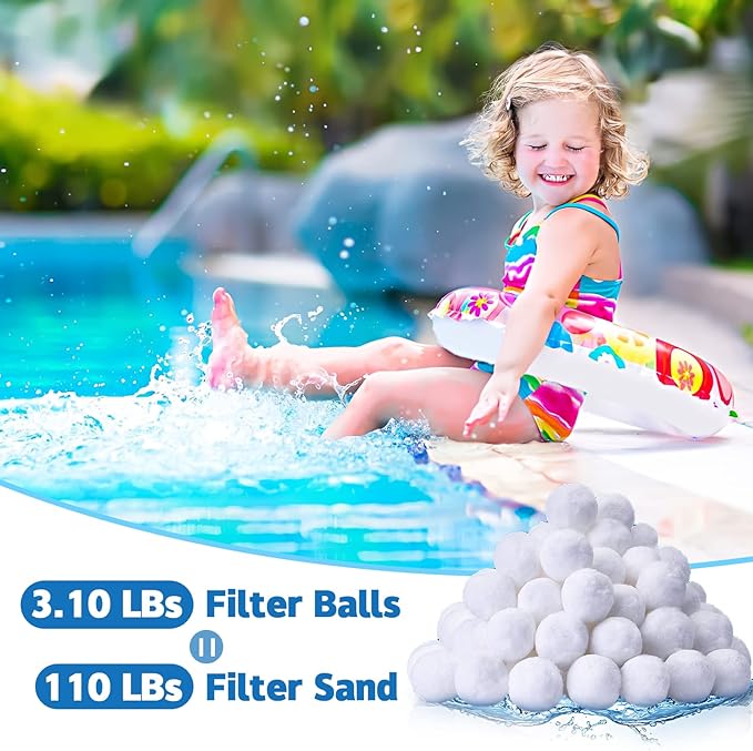 QwayHome 3.1 lbs Pool Filter Balls, Reusable Filter Sand Balls for Above Ground Pool Sand Pump, Pool Filter Sand Alternative, Eco-Friendly Fiber Filter Balls, Replace 110 lbs Filter Sand, White