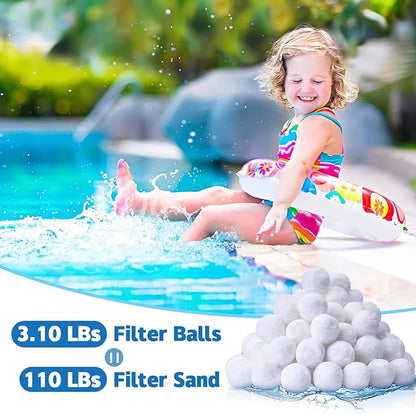 QwayHome 3.1 lbs Pool Filter Balls, Reusable Filter Sand Balls for Above Ground Pool Sand Pump, Pool Filter Sand Alternative, Eco-Friendly Fiber Filter Balls, Replace 110 lbs Filter Sand, White