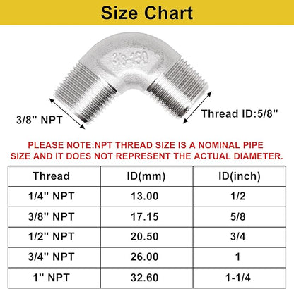 3/8" x 3/8" NPT 90 Degree Elbow 304 Stainless Steel Pipe Fittings Male Threaded Coupler, 2 Pack