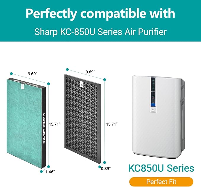 3-Stage Replacement Filter: Particulate Filter+ Activated Carbon | Compatible with Sharp KC-850U & KC-C100U Air Purifiers (1 SET Pack)