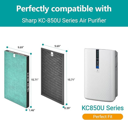 3-Stage Replacement Filter: Particulate Filter+ Activated Carbon | Compatible with Sharp KC-850U & KC-C100U Air Purifiers (1 SET Pack)