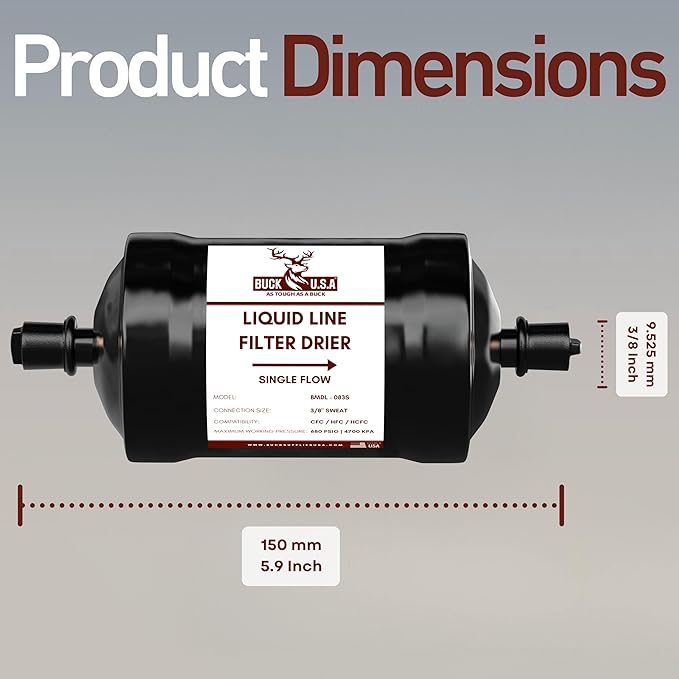 2 Pack Buck Single Flow Refrigerant Liquid Line Filter Drier 3/8" ODF Sweat BDML-083S - Compatible with CFC, HCFC, HFC - Straight Cool Air Conditioners (1-5 Tons)