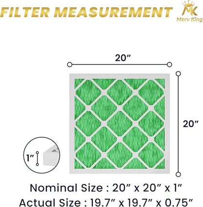 MervKing 20x20x1 Air Filter Actual Size: 19.7" x 19.7" x 0.75" MERV 13 MPR 1500-1900 | MADE IN USA | 12-Pack | Pleated HVAC AC Furnace Replacement