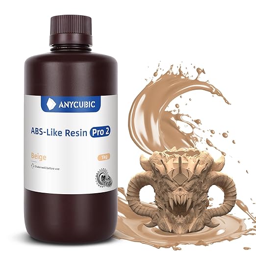 ANYCUBIC ABS-Like Resin Pro 2, Upgraded 8K 3D Printer Resin with Enhanced Strength and Toughness, High Precision, Low Odor, Wide Compatibility for All LCD Resin 3D Printers (Beige, 1kg)
