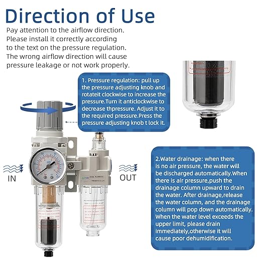 1/4" NPT Automatic Drain Compressed Air Filter Regulator Lubricator,Air Pressure Regulator with Oil/Water Separator (0-150 PSI),for Pneumatic Tools & Systems