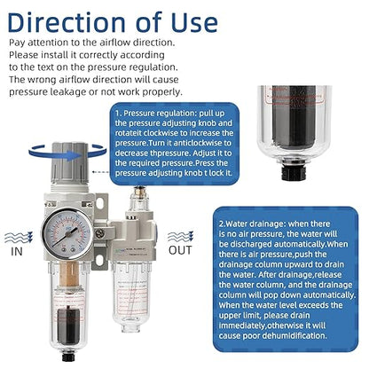 1/4" NPT Automatic Drain Compressed Air Filter Regulator Lubricator,Air Pressure Regulator with Oil/Water Separator (0-150 PSI),for Pneumatic Tools & Systems