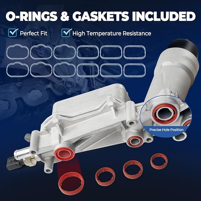 926-959 Upgrade Aluminum Engine Oil Cooler Oil Filter Housing for 2017-2018 Jeep Wrangler Grand Cherokee Dodge Challenger Charger Journey Caravan Durango Chrysler 200 300 Town Country Ram 3.6L 926-876
