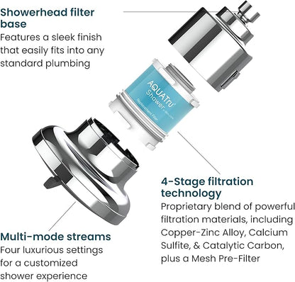 AquaTru Shower - High Pressure Shower Filter Removes Impurities from Hard Water to Support Healthy Skin, Scalp, Hair, Reduce Breakage, and Enhance Your Beauty and Self-Care Routine (Polished Chrome)