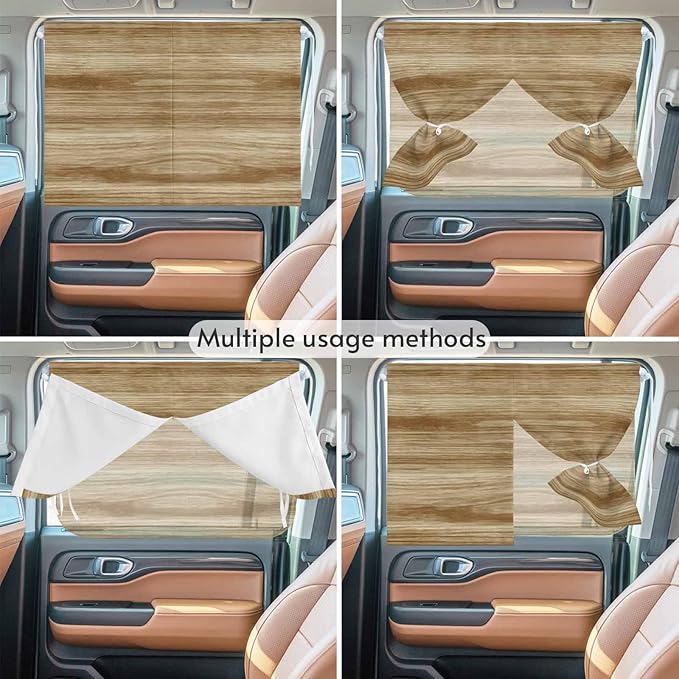 Light Brown Wood Grain Magnetic Double Layer Car Window Shades,Side Window Curtains for Blackout/Breathable Mesh View,Western Farmhouse Barn Door Privacy Sun Shades for Heat/UV Protection 26x20in 2pcs